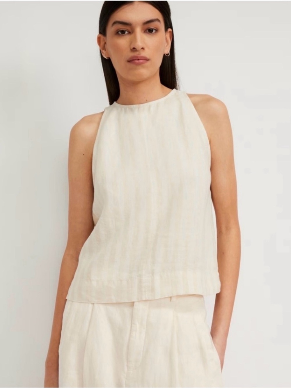 Everlane Sleeveless High-Neck Cream Linen Blend Top